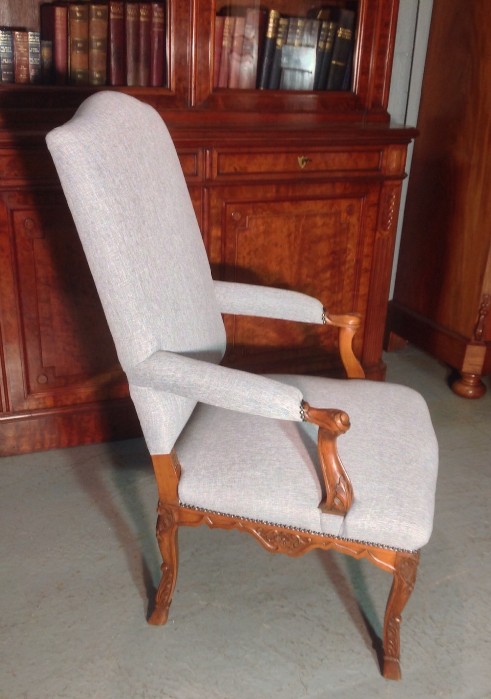 CARVED WALNUT FRENCH FAUTEUIL View II