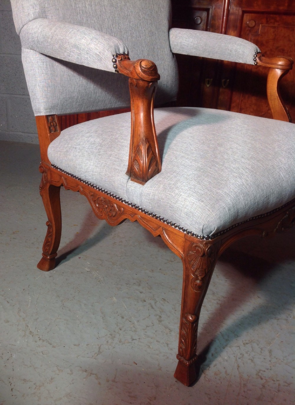 CARVED WALNUT FRENCH FAUTEUIL View III