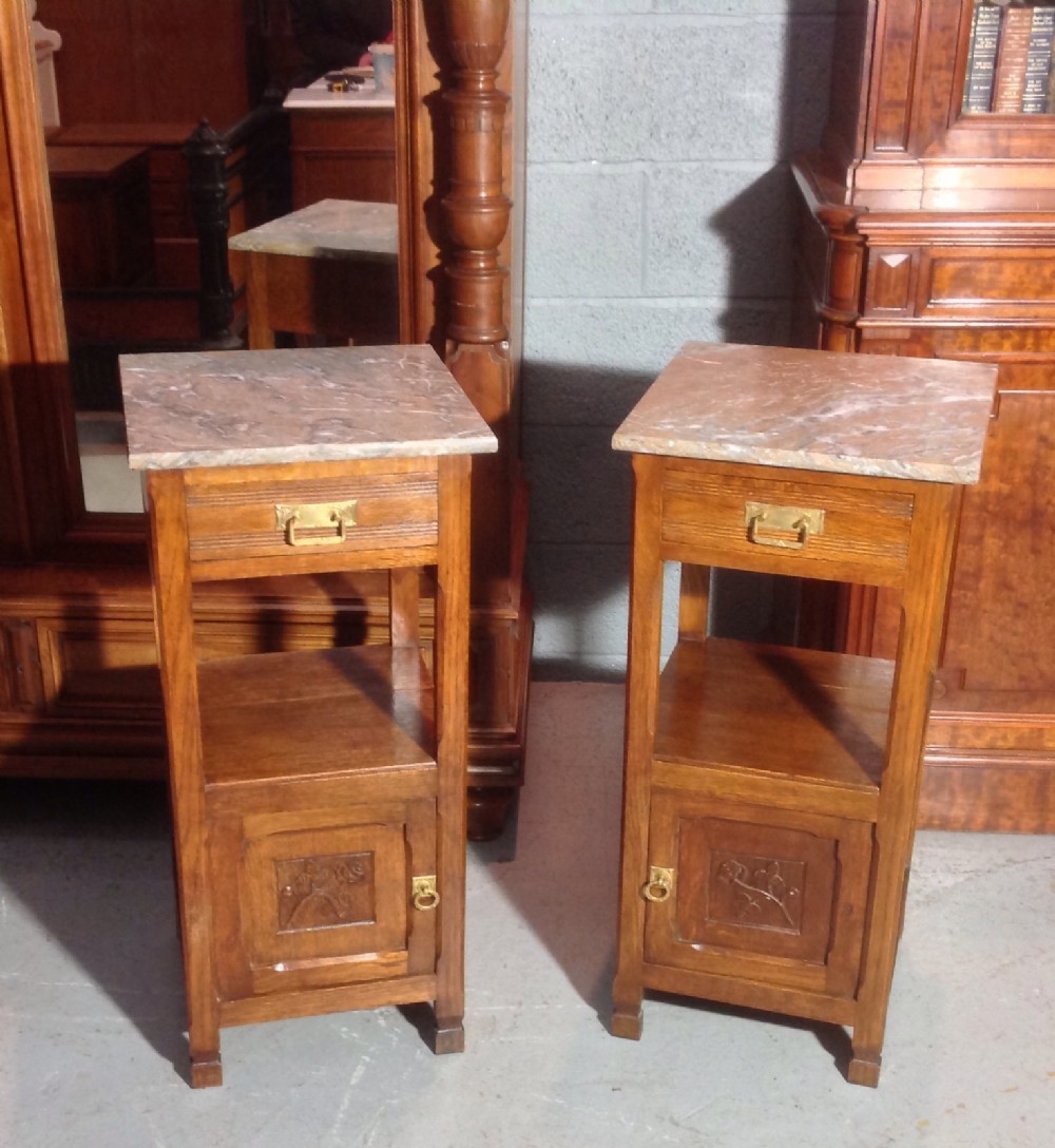 PAIR OF FRENCH OAK ARTS AND CRAFTS BEDSIDE CABINETS View II