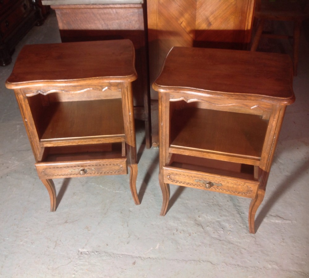 CARVED OAK PAIR OF FRENCH BEDSIDE CABINETS View III