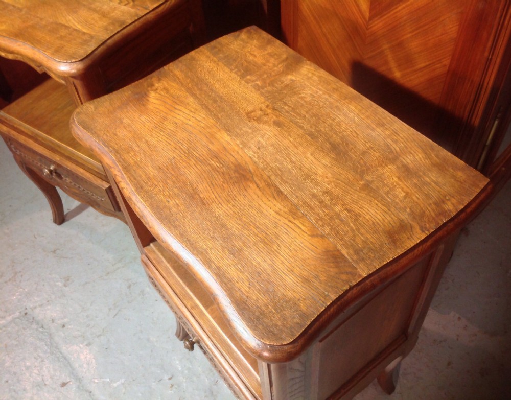 CARVED OAK PAIR OF FRENCH BEDSIDE CABINETS View V