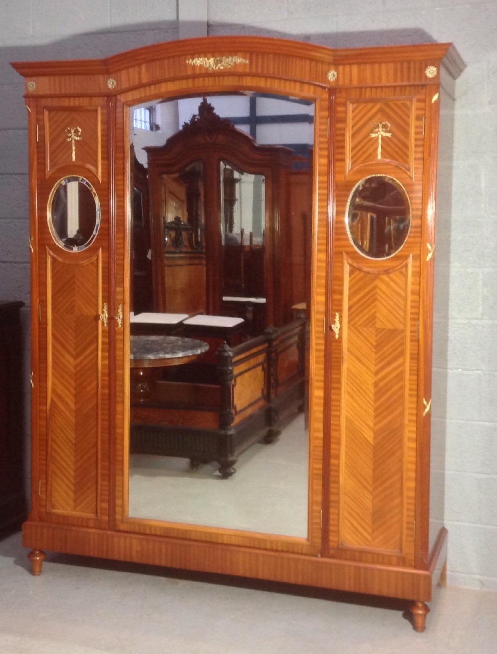 mahogany and brass french triple armoire - CATEGORY: ANTIQUE WARDROBES - DATED 1910