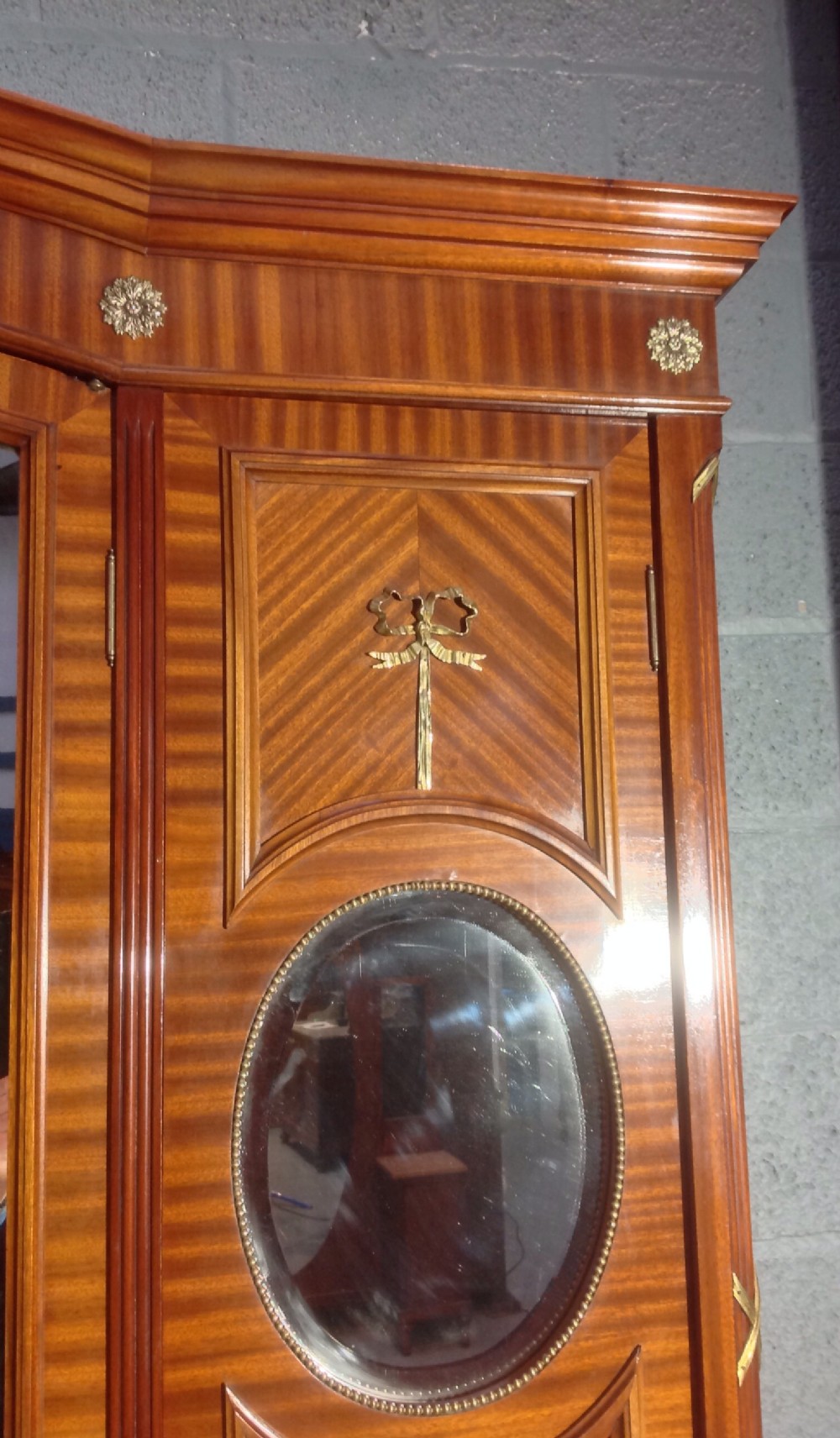 MAHOGANY AND BRASS FRENCH TRIPLE ARMOIRE. View III