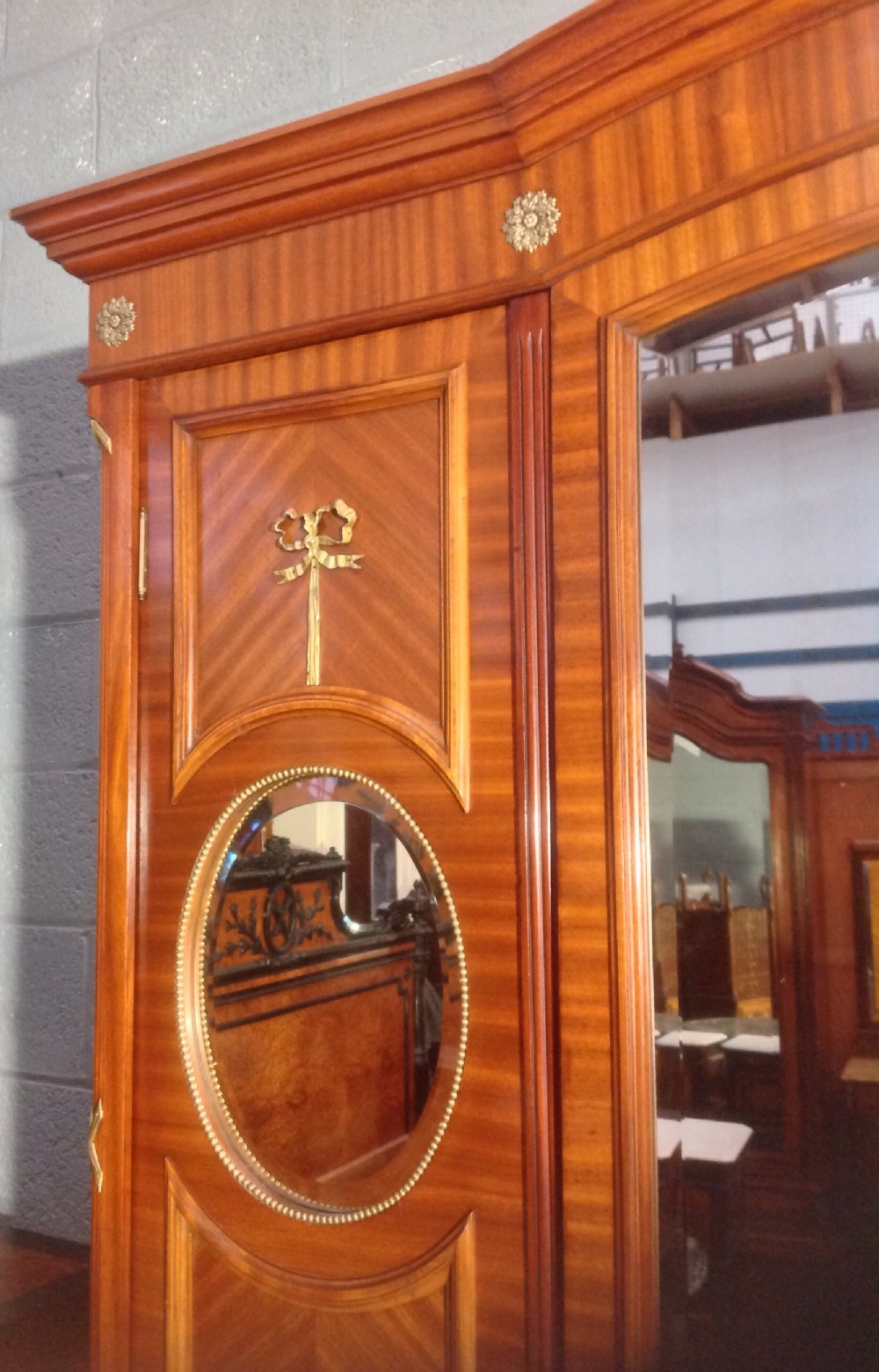 MAHOGANY AND BRASS FRENCH TRIPLE ARMOIRE. View V