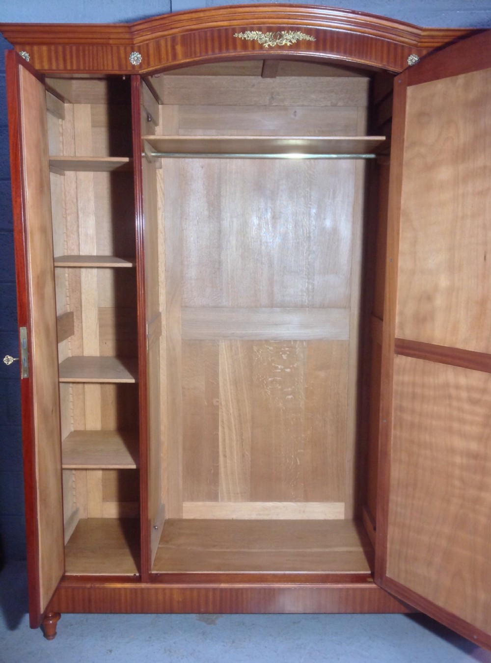 MAHOGANY AND BRASS FRENCH TRIPLE ARMOIRE. View VI