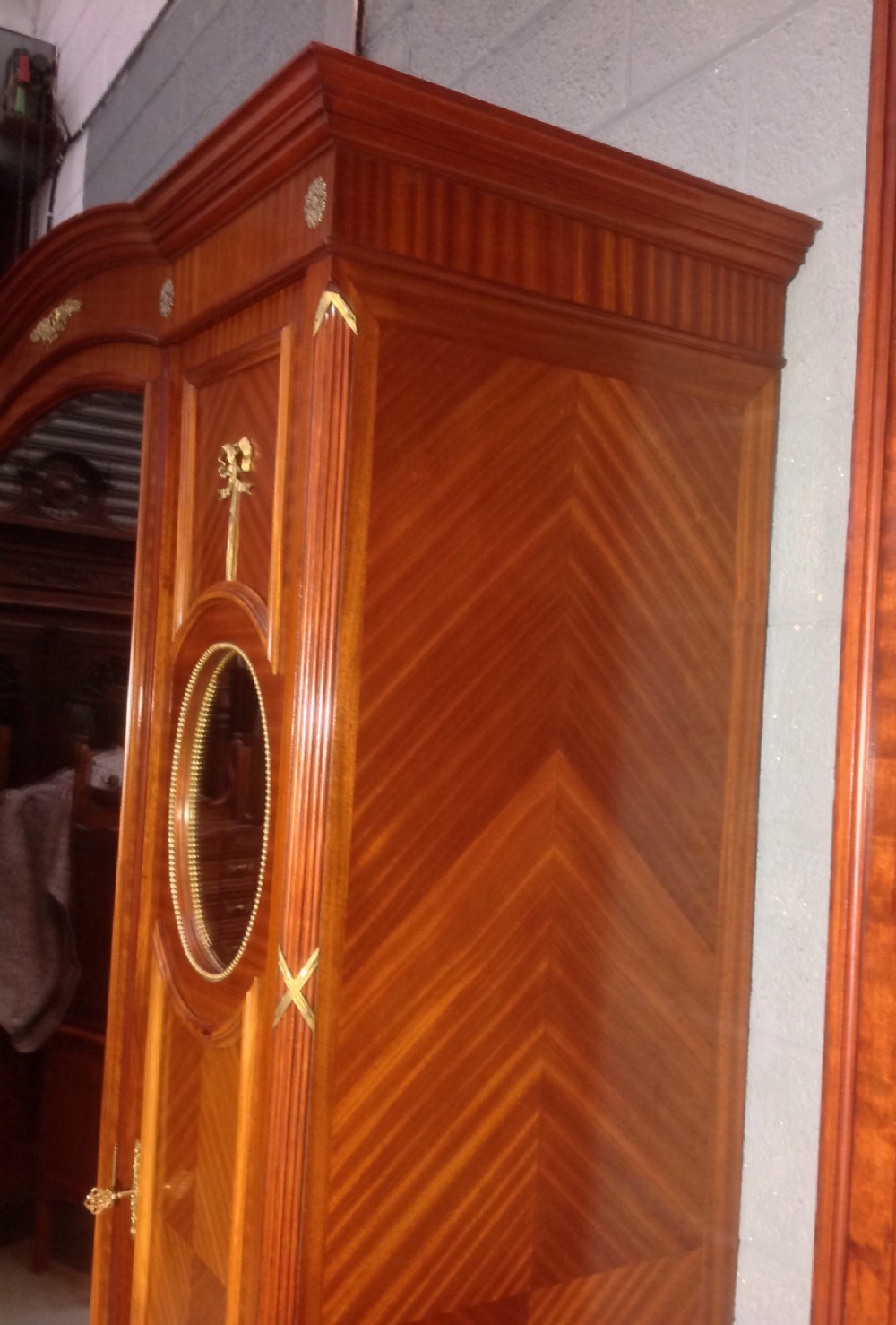 MAHOGANY AND BRASS FRENCH TRIPLE ARMOIRE. View IX