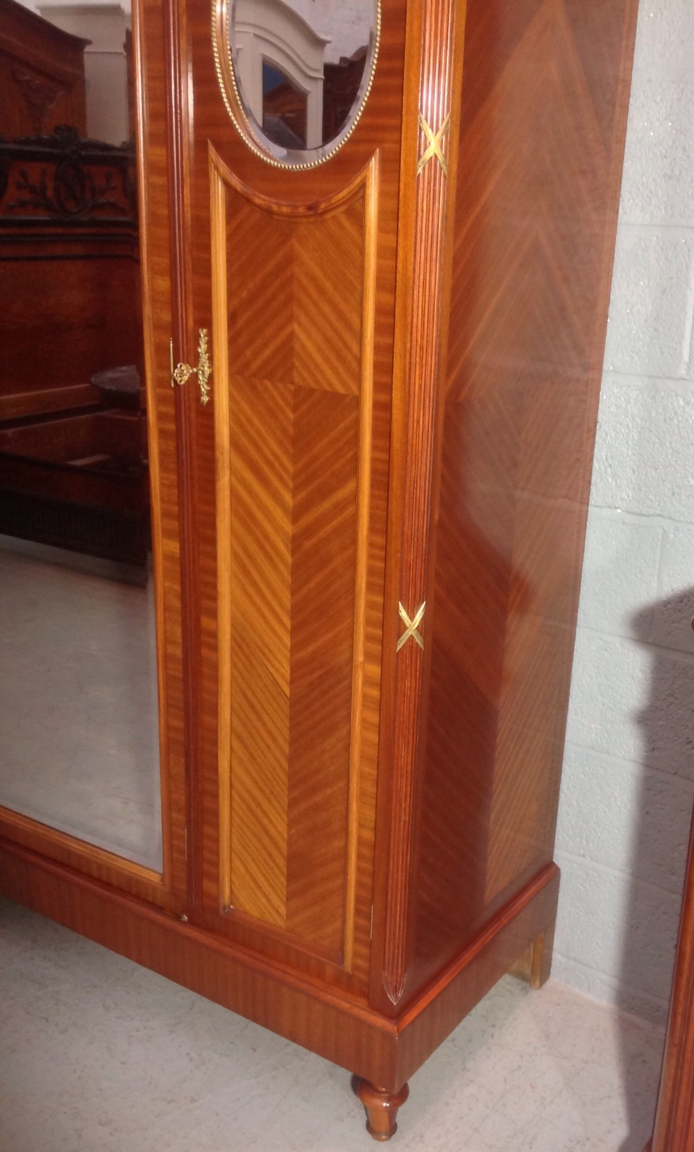 MAHOGANY AND BRASS FRENCH TRIPLE ARMOIRE. View XI