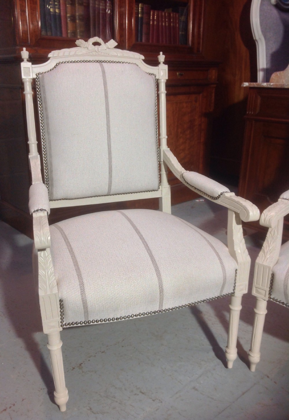 PAIR OF FRENCH PAINTED ARMCHAIRS View II