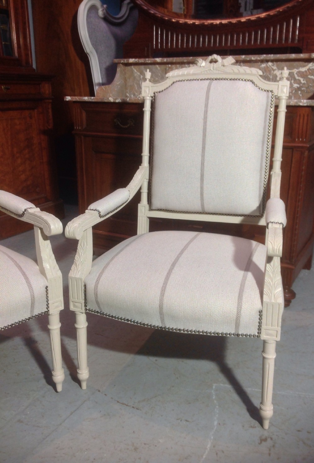 PAIR OF FRENCH PAINTED ARMCHAIRS View III