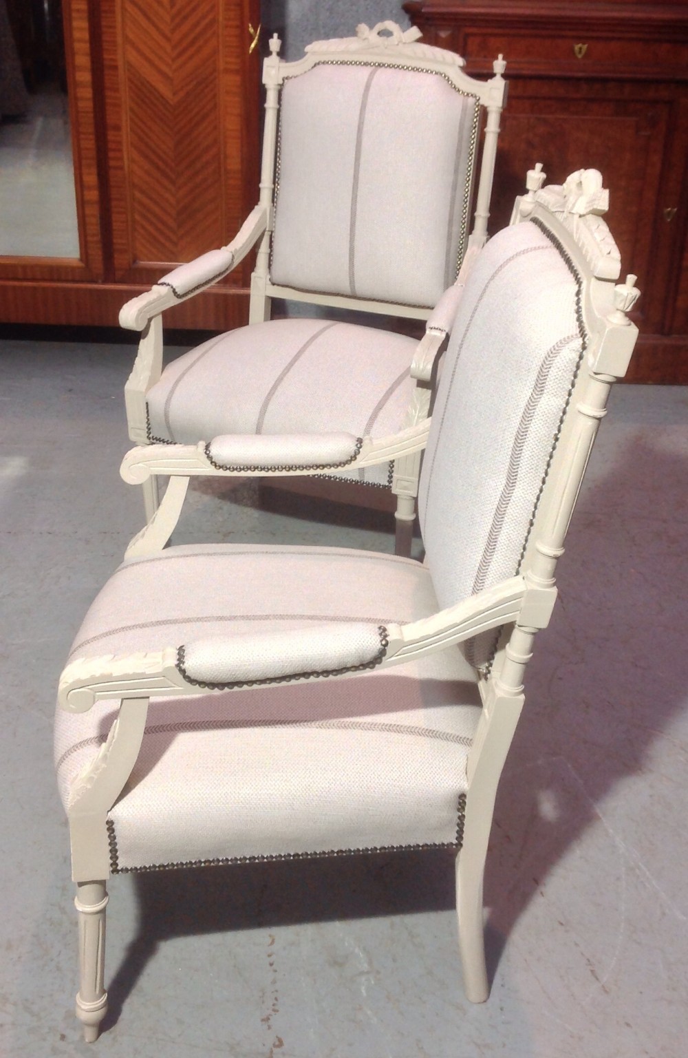 PAIR OF FRENCH PAINTED ARMCHAIRS View X