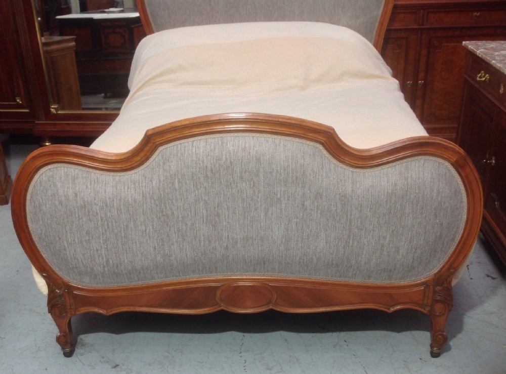 CARVED WALNUT UPHOLSTERED FRENCH BED View II