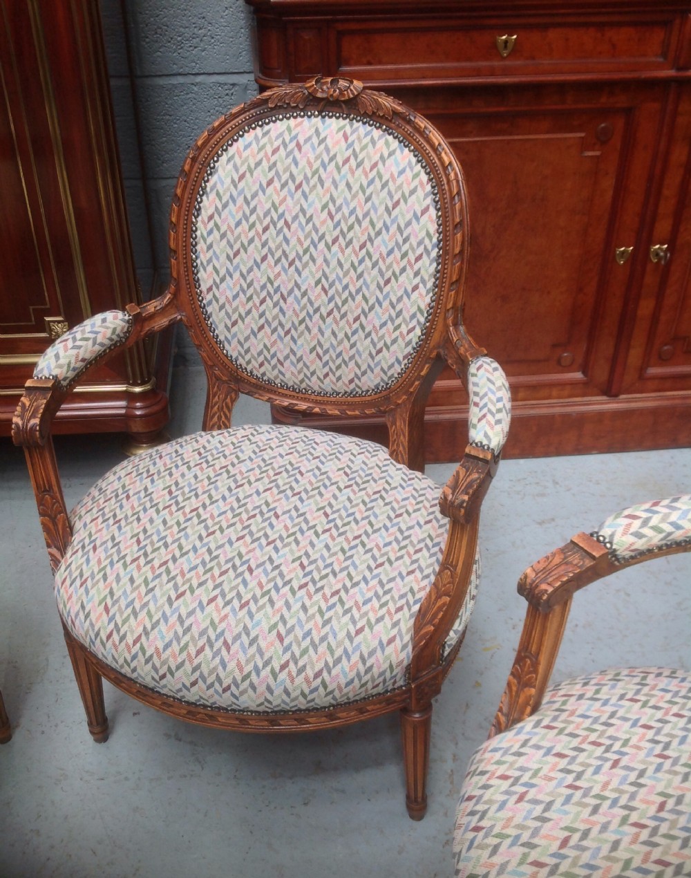 SET OF 4 WALNUT FRENCH ARMCHAIRS View V