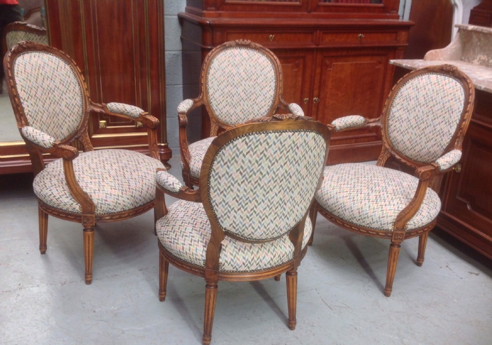 SET OF 4 WALNUT FRENCH ARMCHAIRS View VI