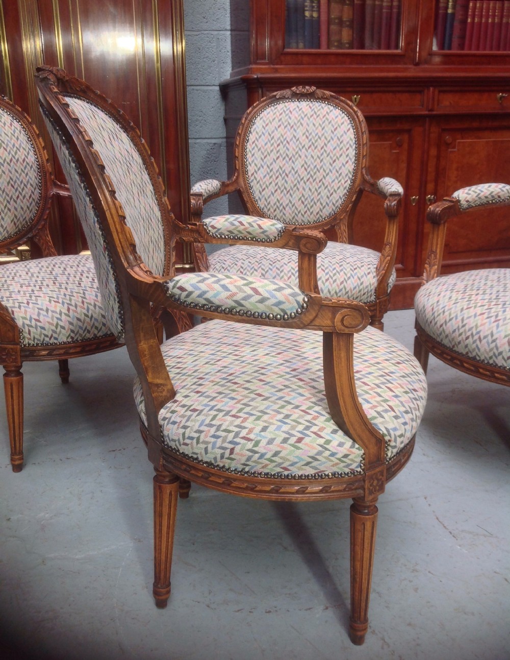 SET OF 4 WALNUT FRENCH ARMCHAIRS View IX
