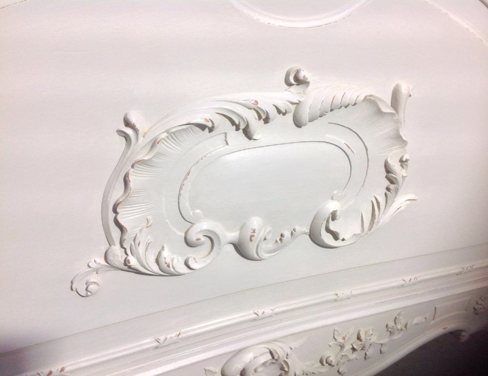 ORNATELY CARVED WALNUT BED IN FARROW AND BALL GREY View IV