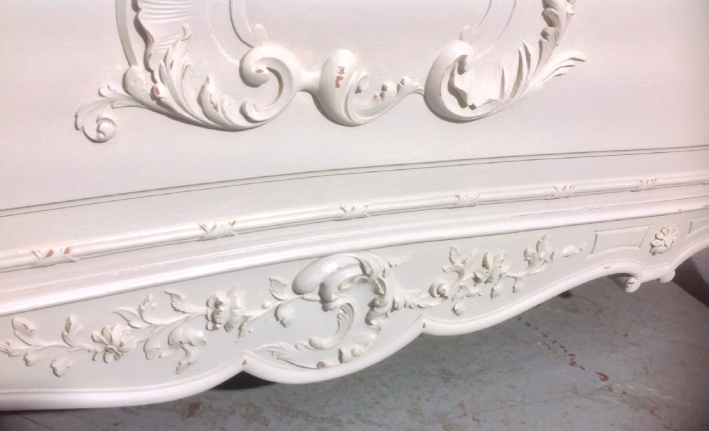 ORNATELY CARVED WALNUT BED IN FARROW AND BALL GREY View V