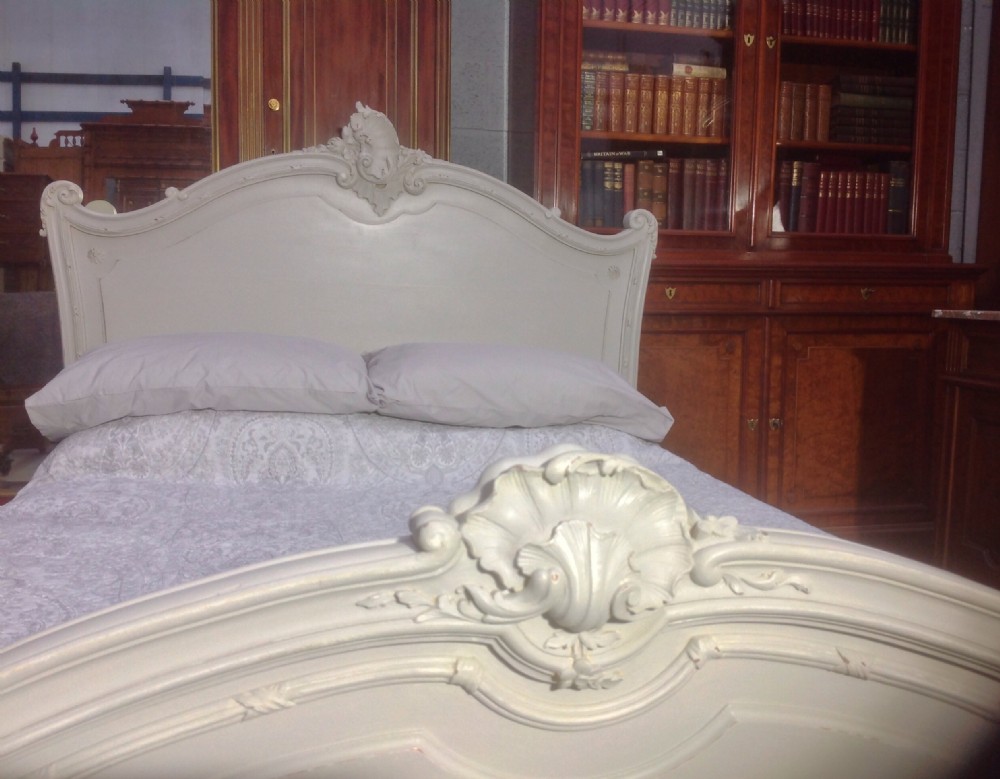 ORNATELY CARVED WALNUT BED IN FARROW AND BALL GREY View VI