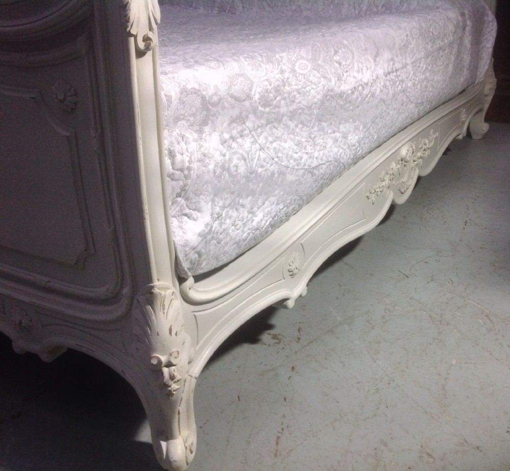 ORNATELY CARVED WALNUT BED IN FARROW AND BALL GREY View IX