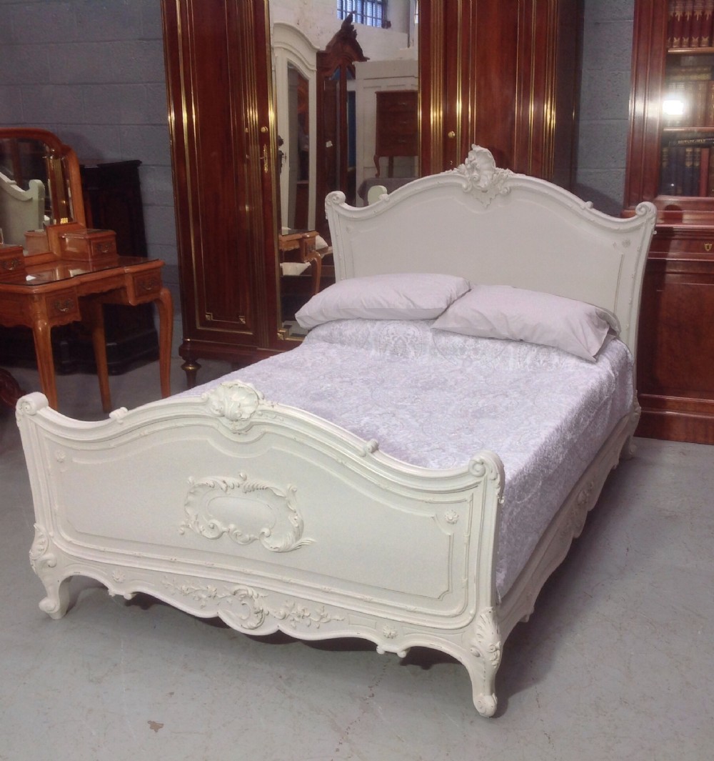 ORNATELY CARVED WALNUT BED IN FARROW AND BALL GREY View XIII
