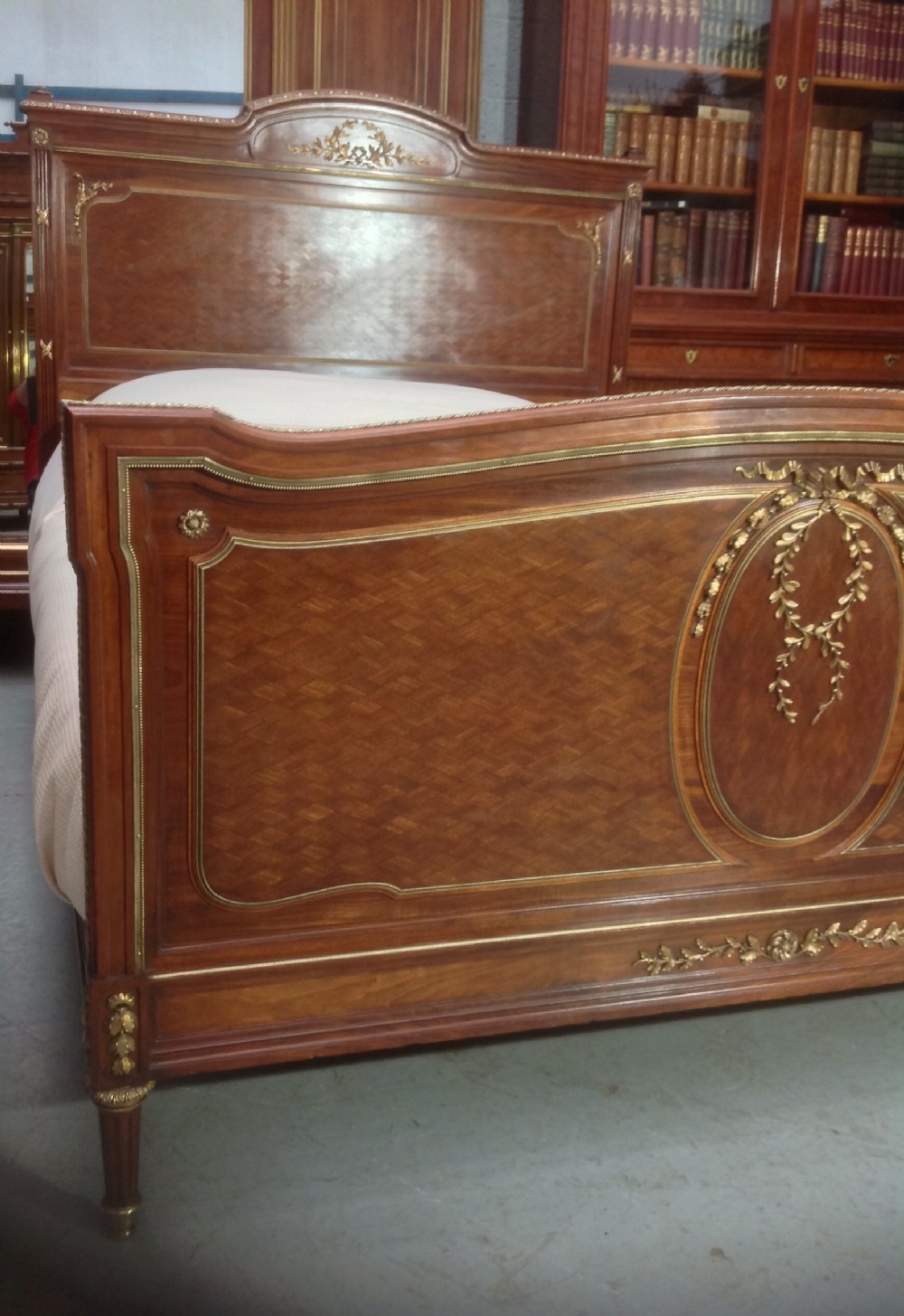 FRENCH KINGSIZE MAHOGANY  BED WITH AMAZING BRASS DETAILING View IV
