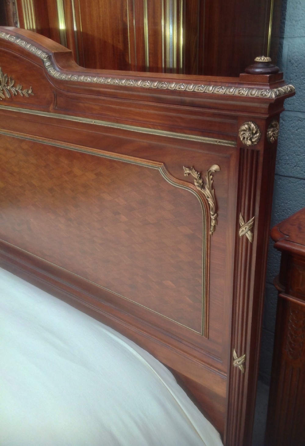FRENCH KINGSIZE MAHOGANY  BED WITH AMAZING BRASS DETAILING View V