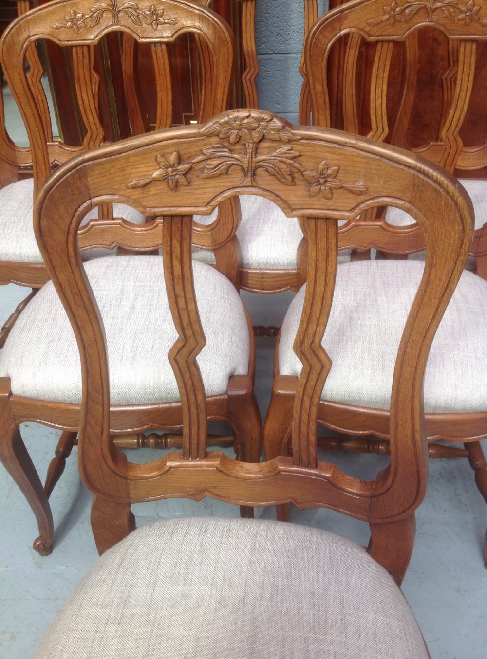 SET OF 6 CARVED OAK FRENCH CHAIRS View V
