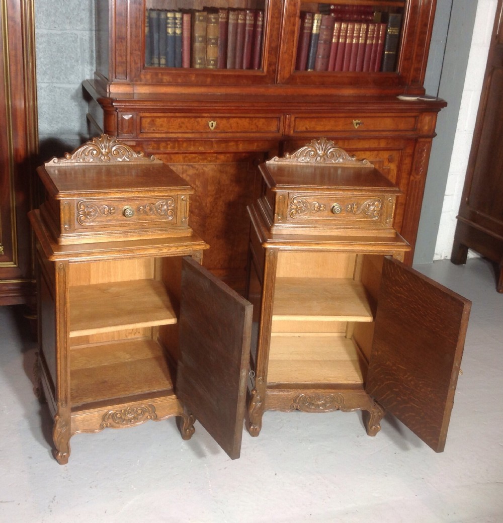 QUALITY PAIR OF FRENCH CARVED OAK BEDSIDE CABINETS  View VI
