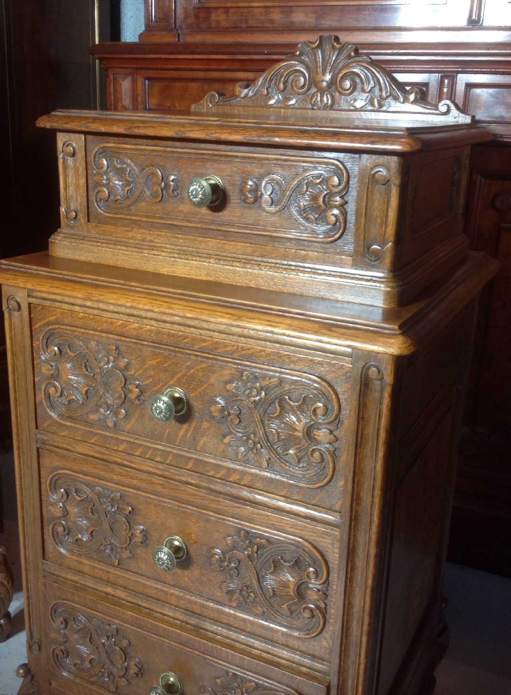 PAIR OF QUALITY CARVED OAK FRENCH BEDSIDE CABINETS View V