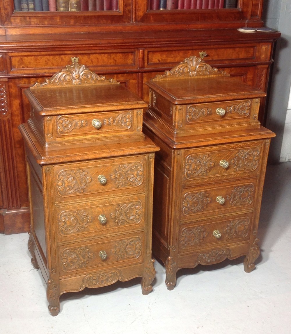 PAIR OF QUALITY CARVED OAK FRENCH BEDSIDE CABINETS View IX