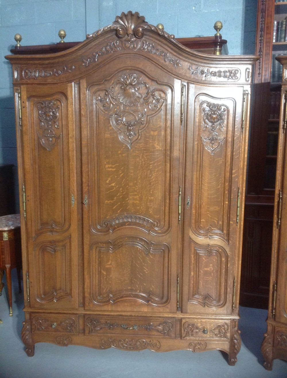 STUNNING PAIR OF FRENCH CARVED OAK ARMOIRES View II