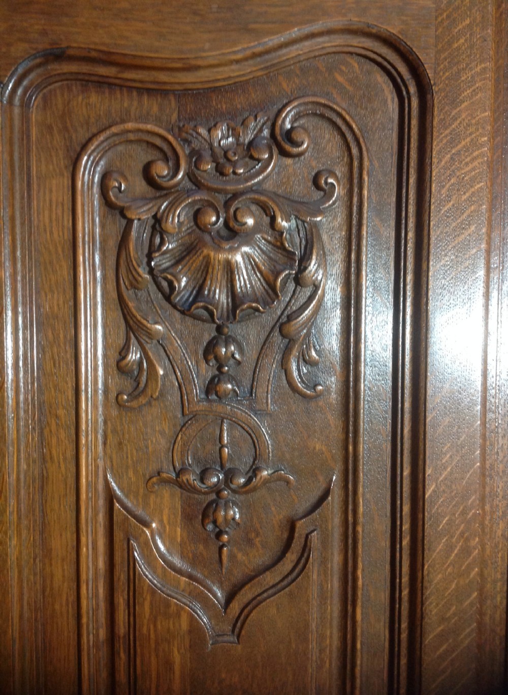 STUNNING PAIR OF FRENCH CARVED OAK ARMOIRES View IV