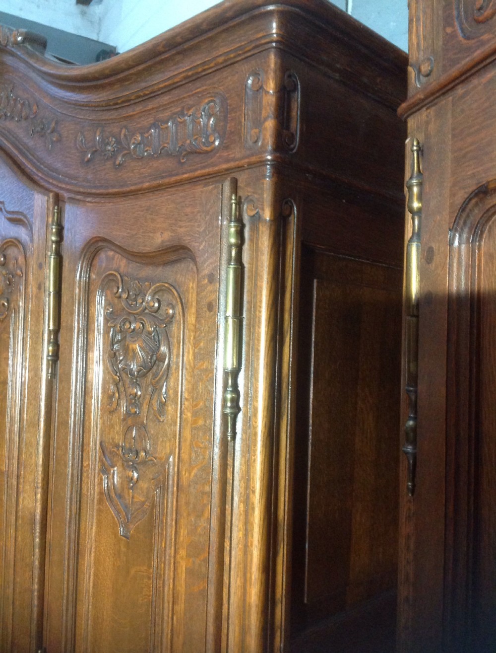 STUNNING PAIR OF FRENCH CARVED OAK ARMOIRES View V