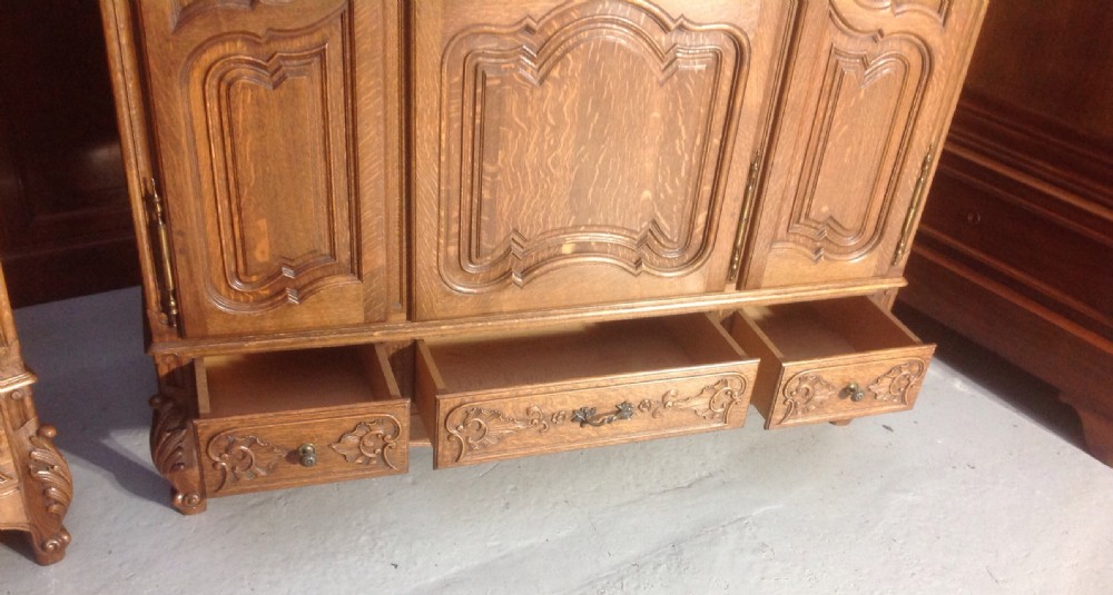 STUNNING PAIR OF FRENCH CARVED OAK ARMOIRES View VI