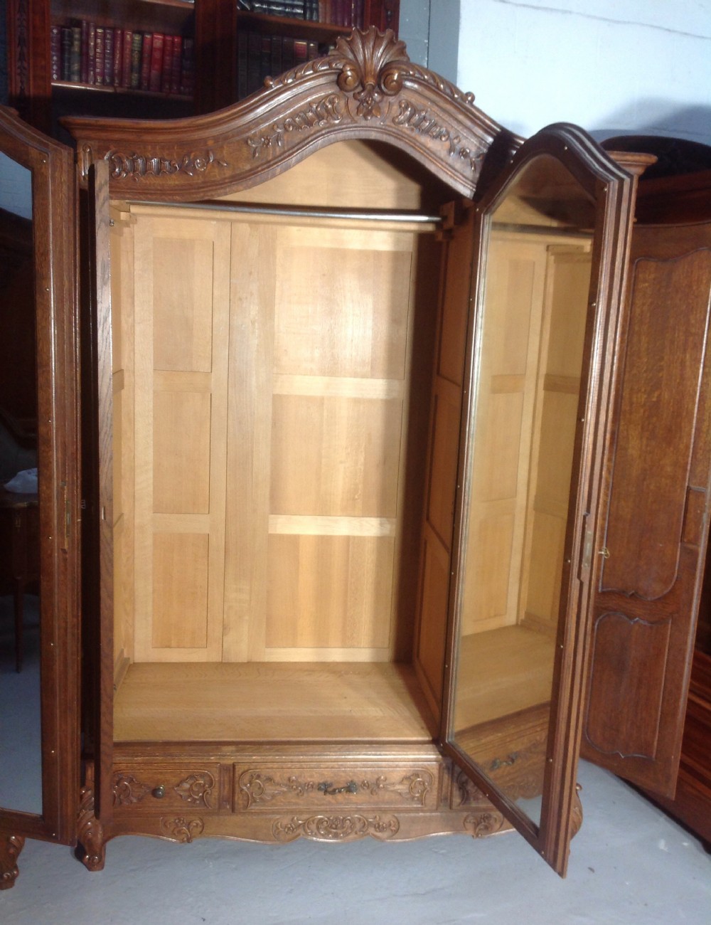 STUNNING PAIR OF FRENCH CARVED OAK ARMOIRES View X