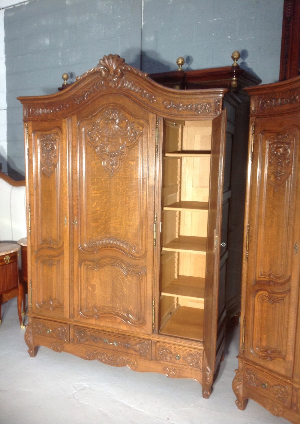 STUNNING PAIR OF FRENCH CARVED OAK ARMOIRES View XI