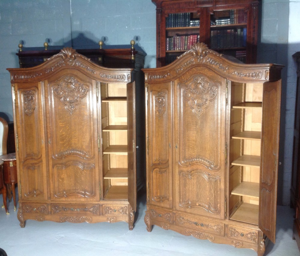 STUNNING PAIR OF FRENCH CARVED OAK ARMOIRES View XII