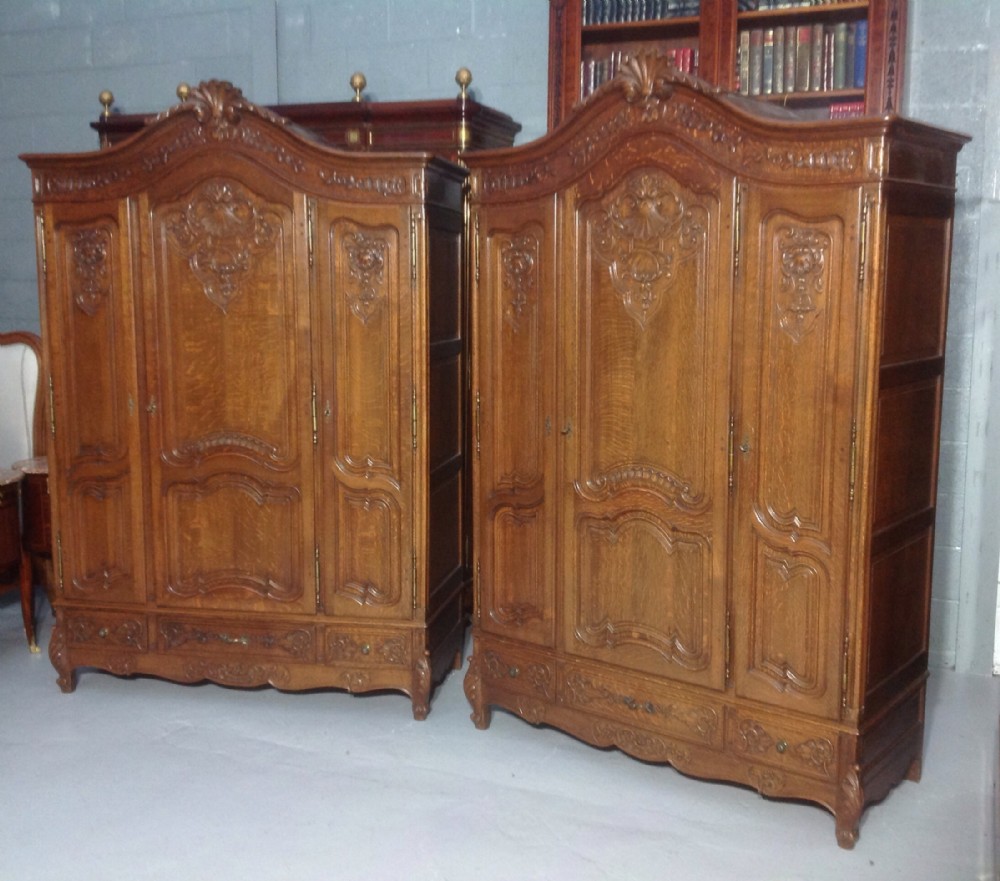 STUNNING PAIR OF FRENCH CARVED OAK ARMOIRES View XIV