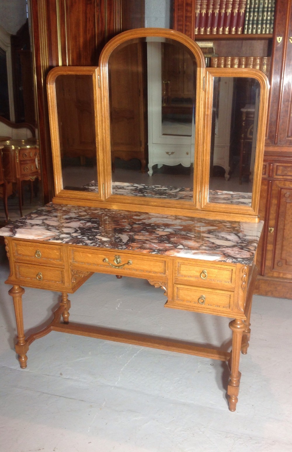 marble topped french oak dressing table - CATEGORY: ANTIQUE DRESSING TABLES - DATED 1910