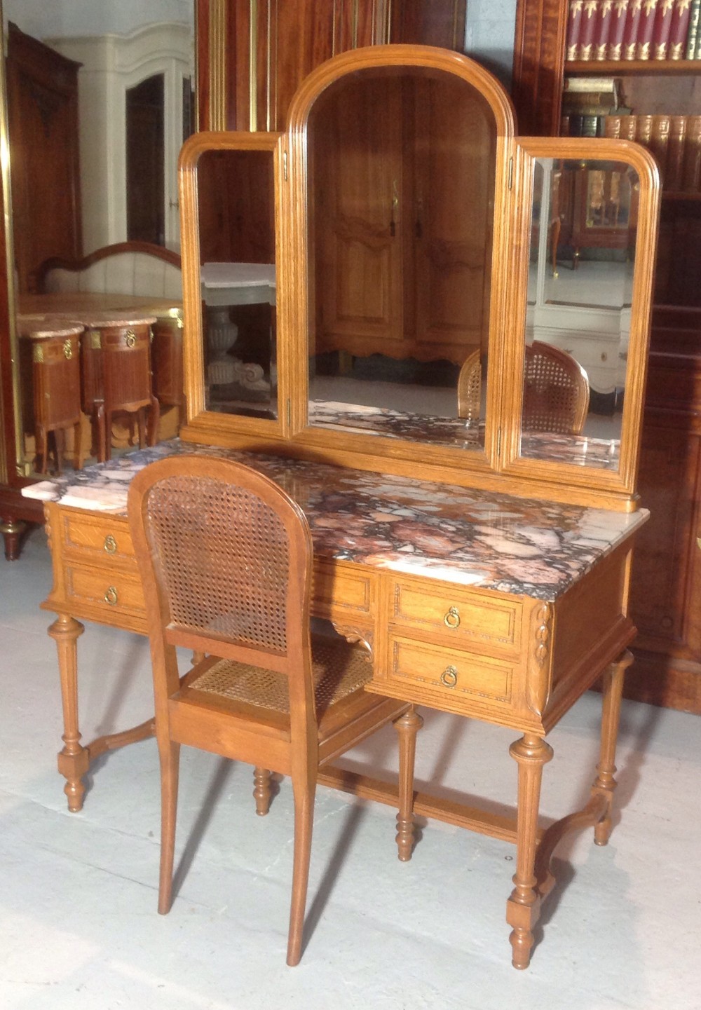 MARBLE TOPPED FRENCH OAK DRESSING TABLE View X