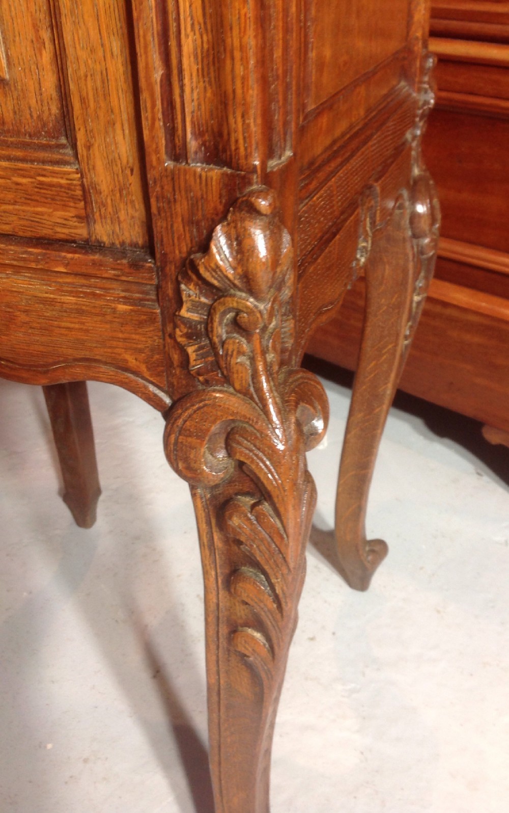 PAIR OF CARVED OAK FRENCH BEDSIDE CABINETS View III
