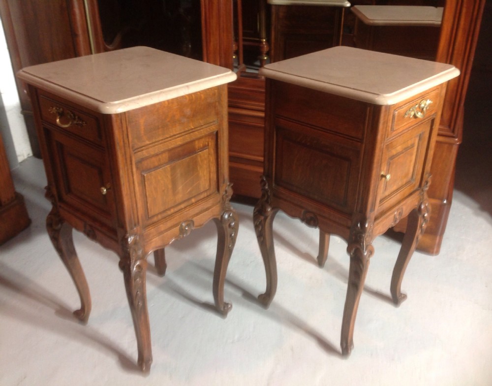 PAIR OF CARVED OAK FRENCH BEDSIDE CABINETS View VI