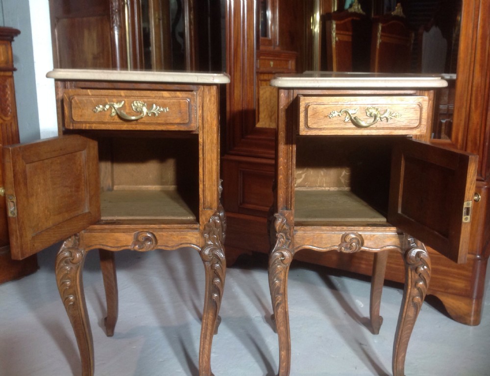 PAIR OF CARVED OAK FRENCH BEDSIDE CABINETS View VII