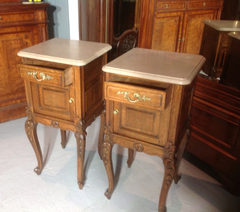 PAIR OF CARVED OAK FRENCH BEDSIDE CABINETS View X