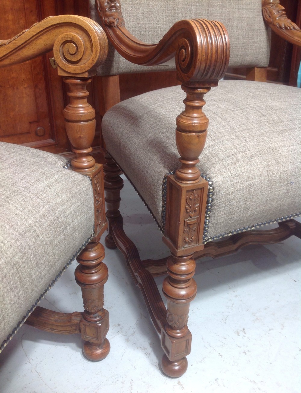 PAIR OF FRENCH WALNUT ARMCHAIRS View V