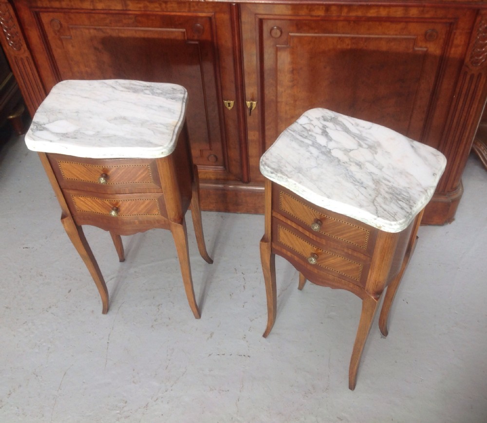 PAIR OF INLAID FRENCH BEDSIDE CABINETS View II
