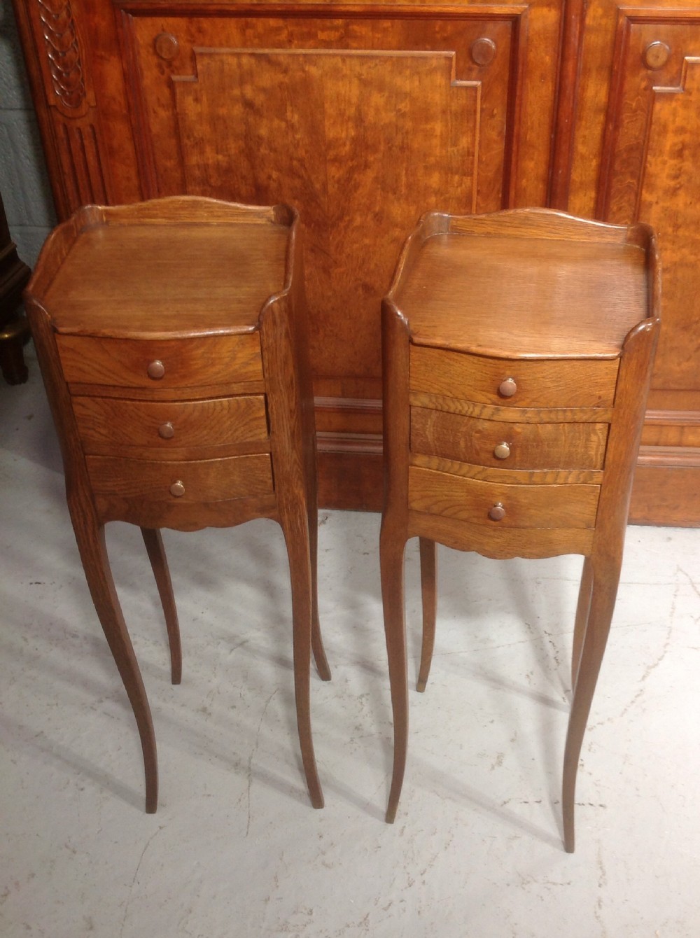 SLIM PAIR OF FRENCH OAK BEDSIDE CABINETS View II