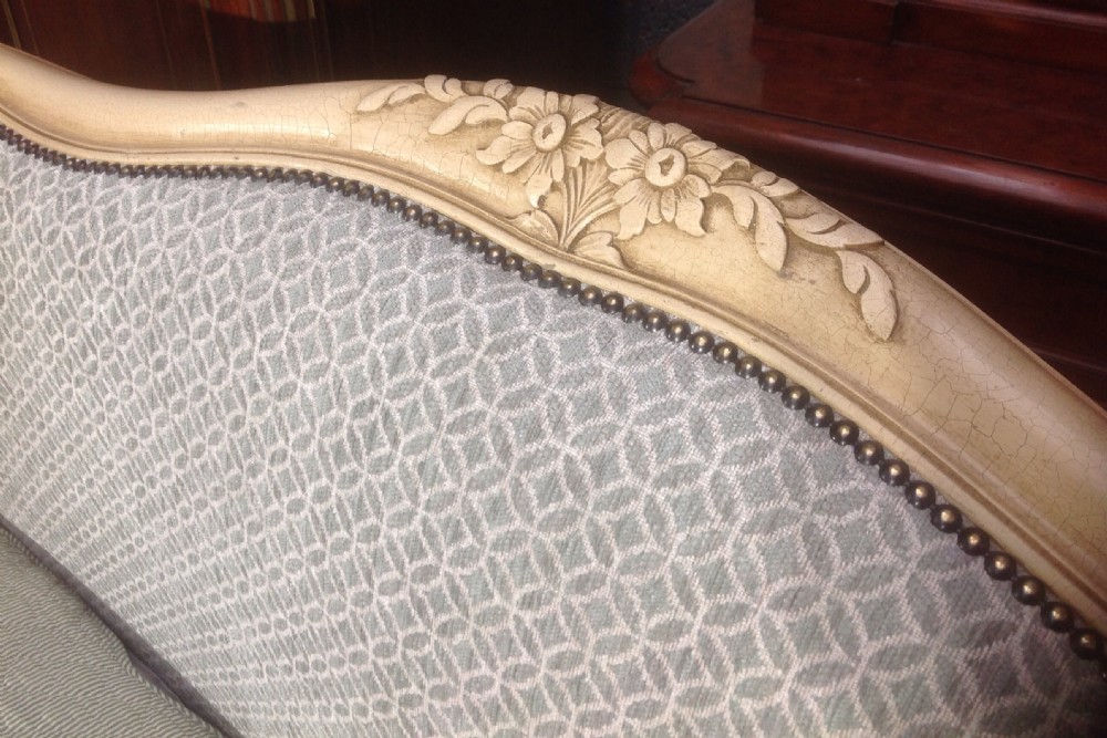 FRENCH UPHOLSTERED PAINTED SLEIGH BED  View V
