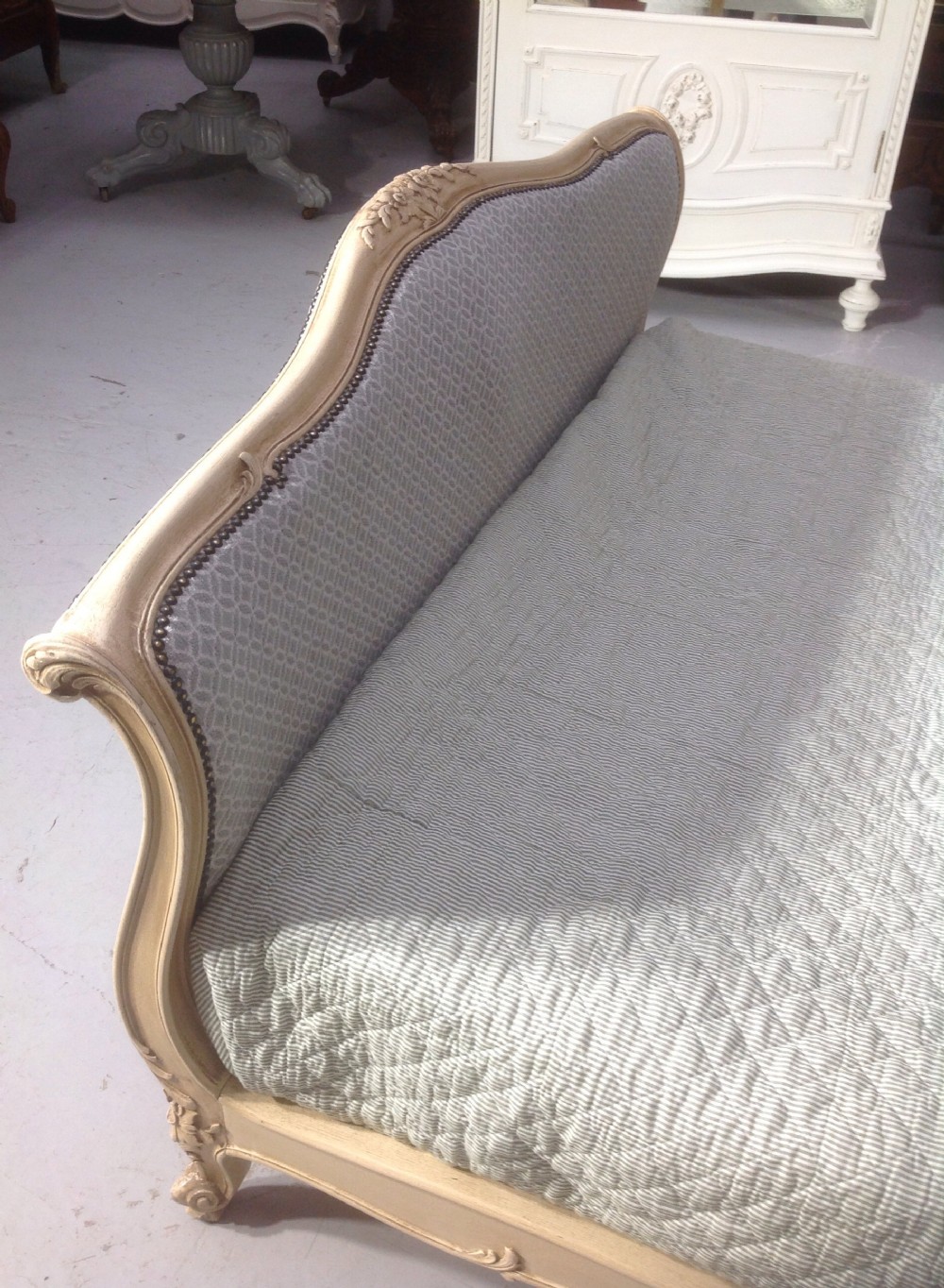FRENCH UPHOLSTERED PAINTED SLEIGH BED  View VI