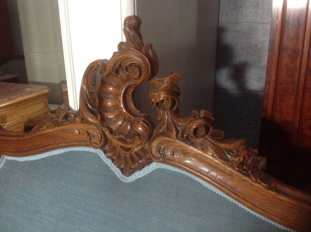 CARVED OAK FRENCH UPHOLSTERED HEADBOARD View II