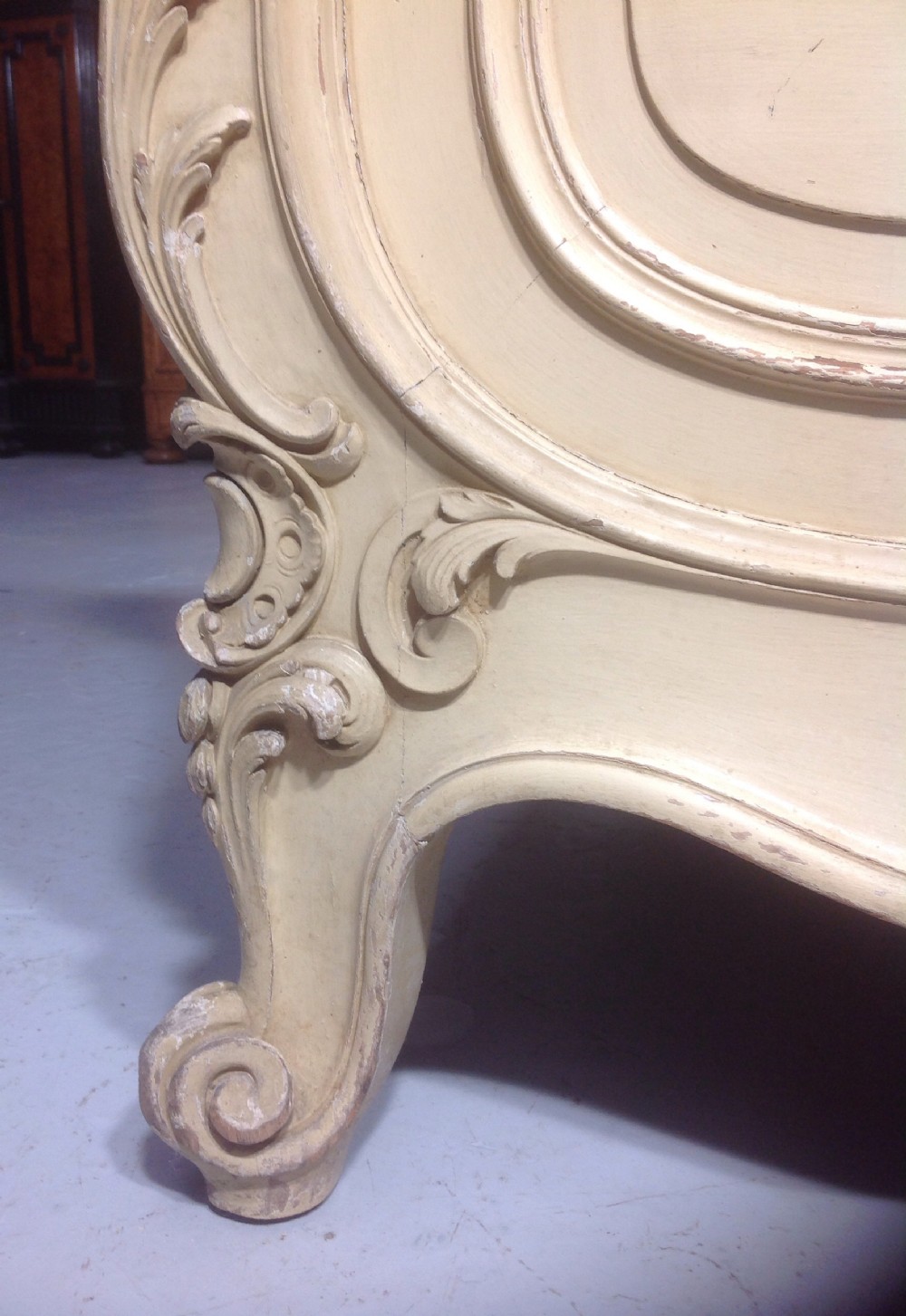 STUNNING FRENCH CARVED SUPER KING SIZE IN ORIGINAL PAINT. View IX
